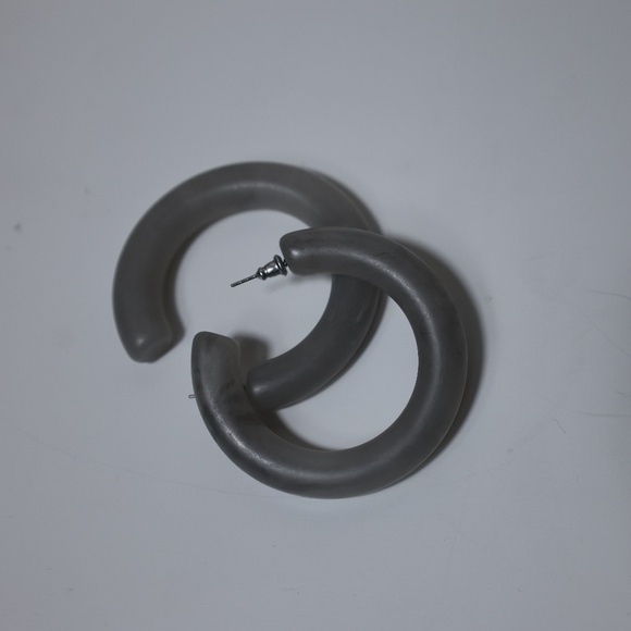 Matte Gray Resin Hoop Earrings – Chunky Lightweight Statement Hoops - Picture 3 of 3